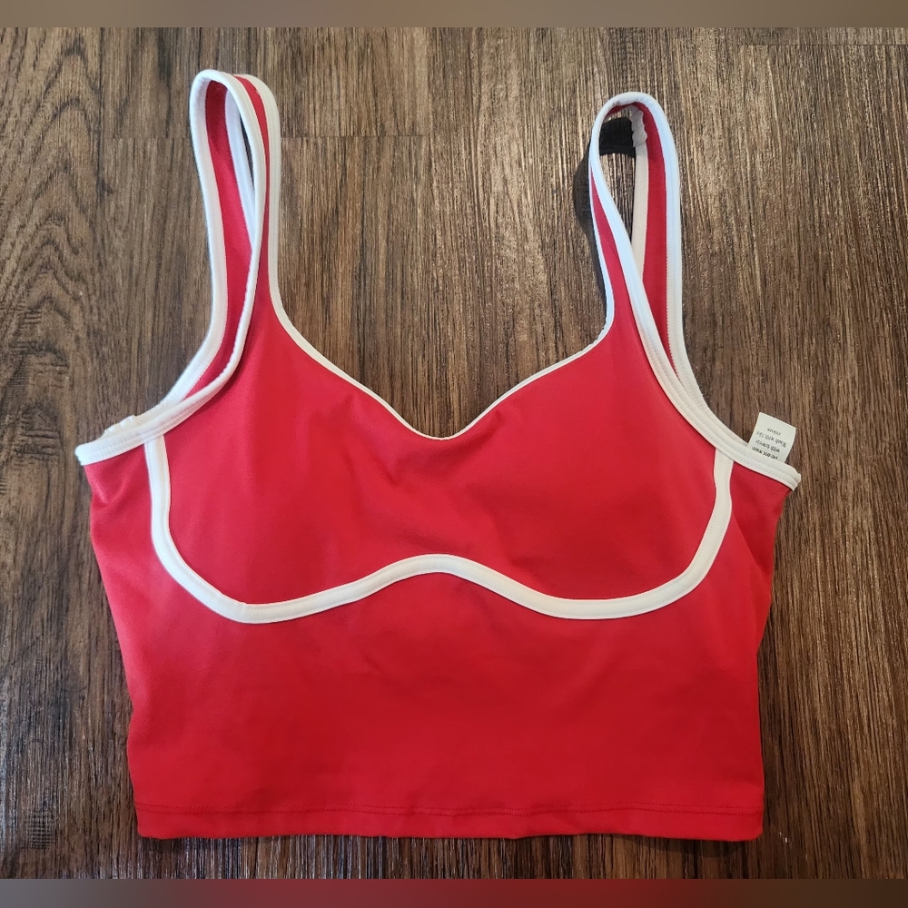 Red Crop Bralette with White Trim
